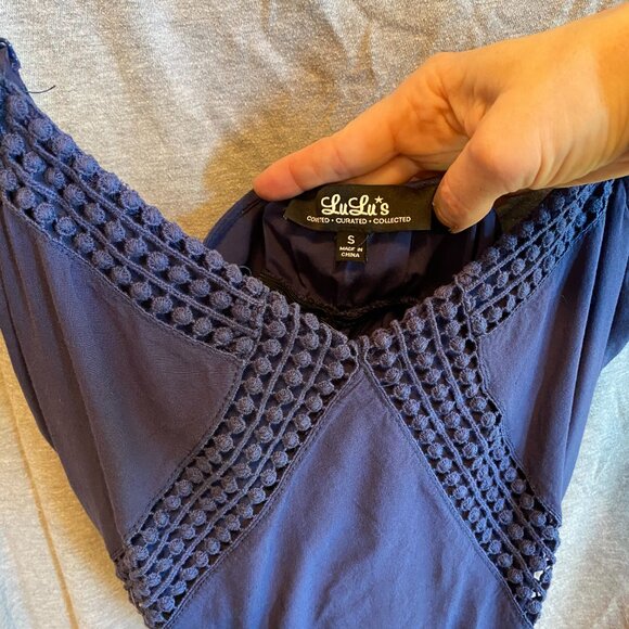 Lulus Navy Blue Pleated Romper SMALL - Picture 6 of 9